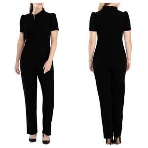 NWT Maggy London Short Sleeve high neck bow women's jumpsuit, 8